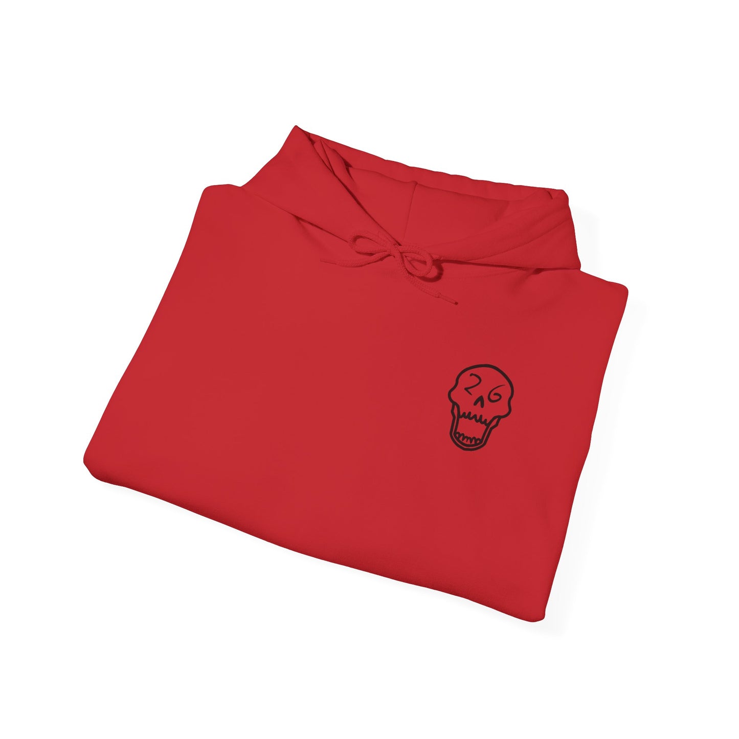 Skull Helmet Graphic Hoodie | Back Print Skull with Helmet and Red Lines