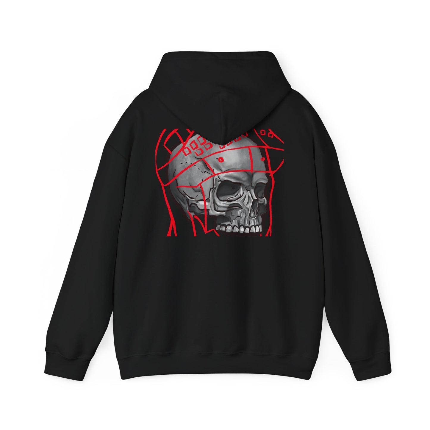 Skull Helmet Graphic Hoodie | Back Print Skull with Helmet and Red Lines
