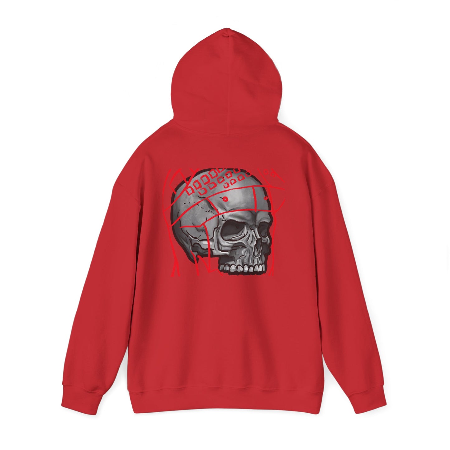 Skull Helmet Graphic Hoodie | Back Print Skull with Helmet and Red Lines