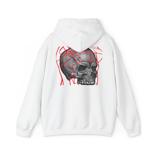 Skull Helmet Graphic Hoodie | Back Print Skull with Helmet and Red Lines
