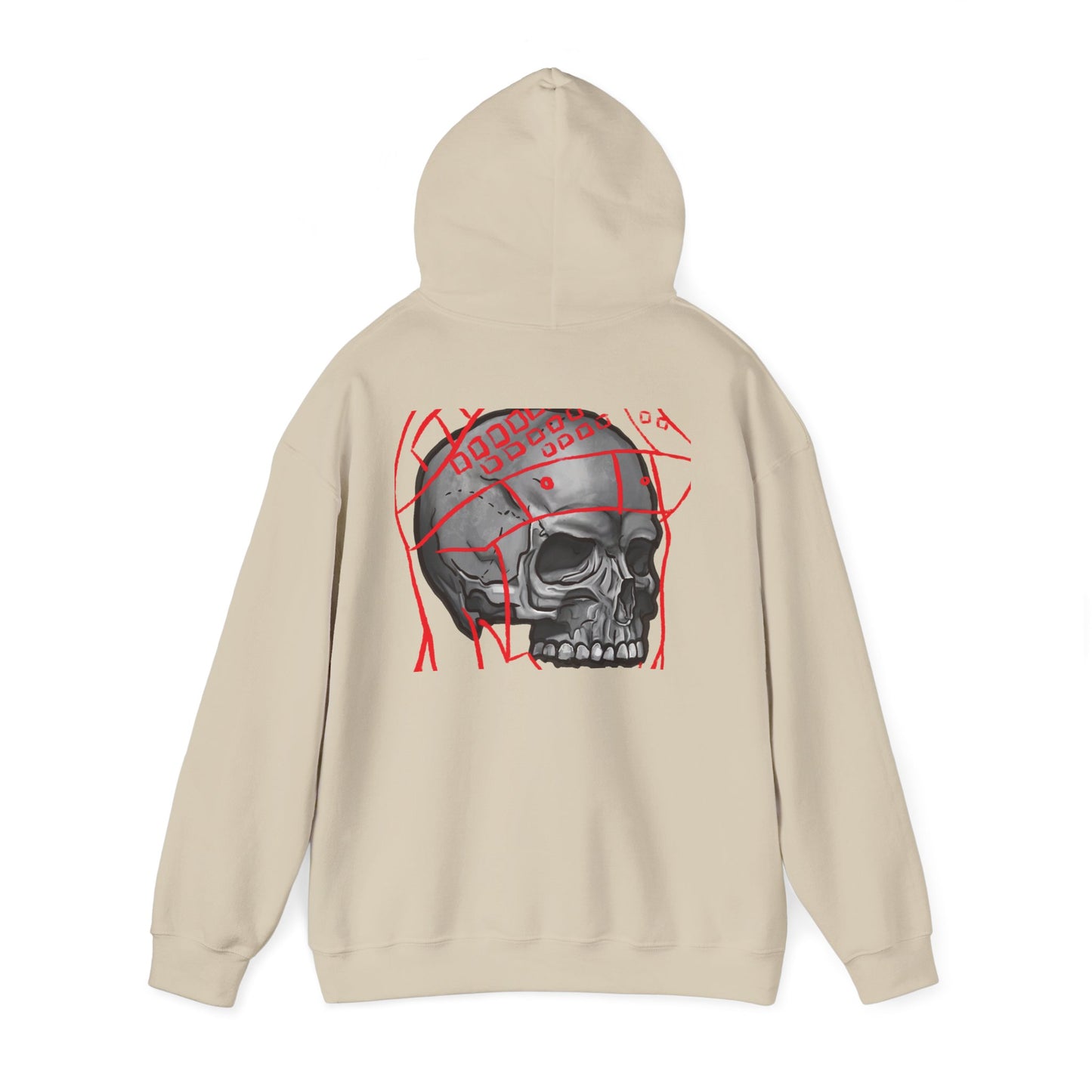Skull Helmet Graphic Hoodie | Back Print Skull with Helmet and Red Lines
