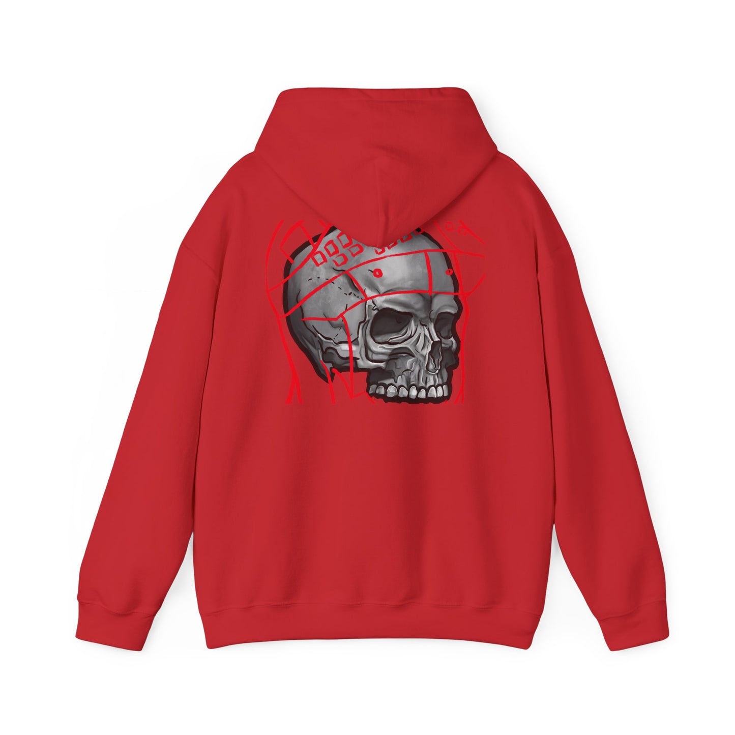 Skull Helmet Graphic Hoodie | Back Print Skull with Helmet and Red Lines