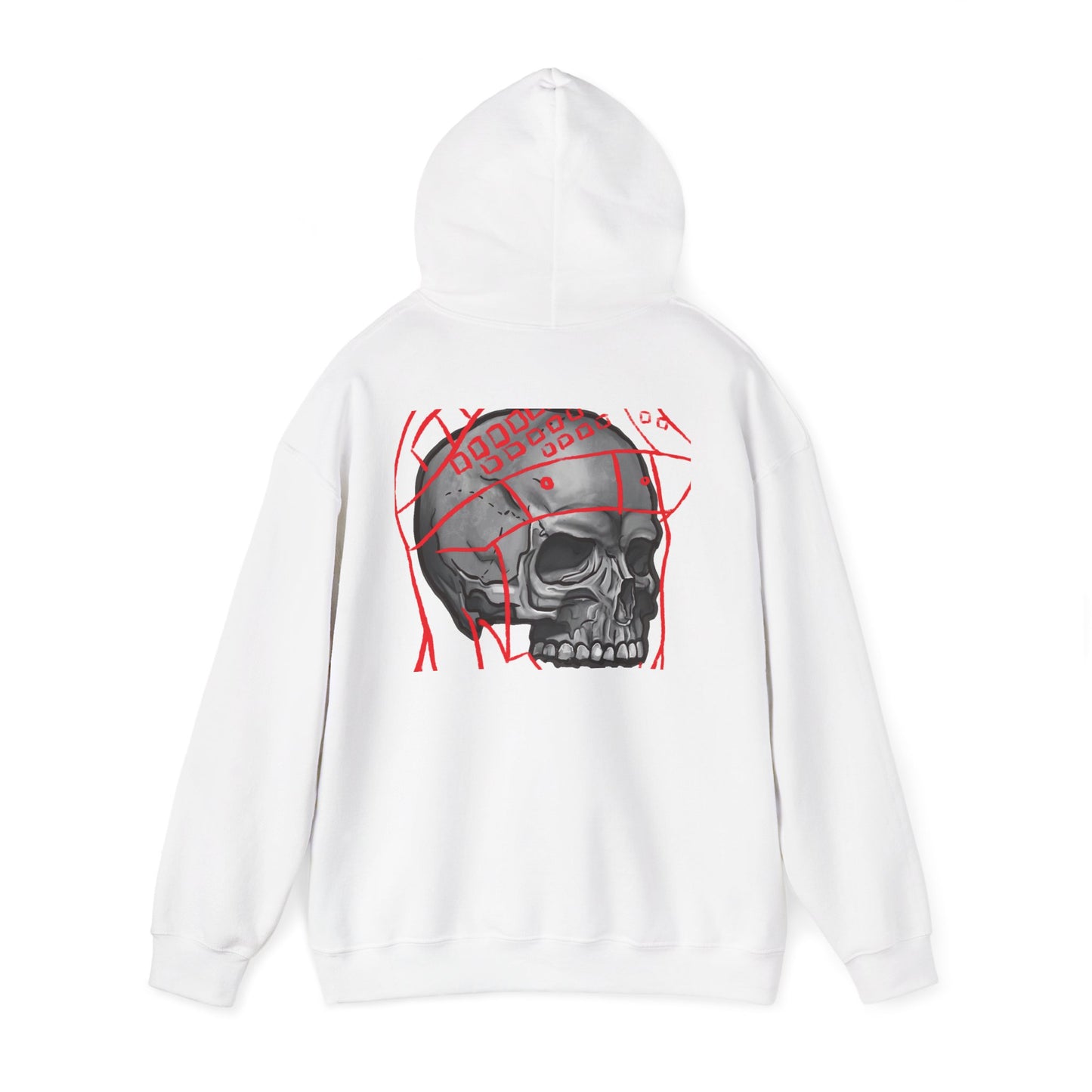 Skull Helmet Graphic Hoodie | Back Print Skull with Helmet and Red Lines