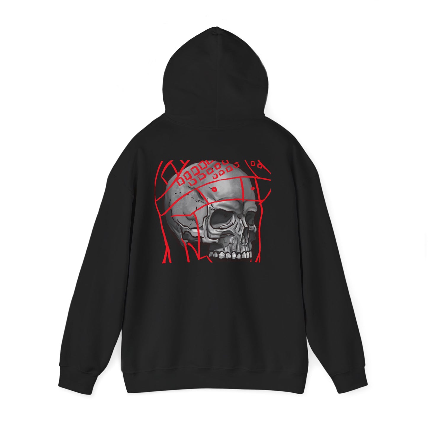 Skull Helmet Graphic Hoodie | Back Print Skull with Helmet and Red Lines