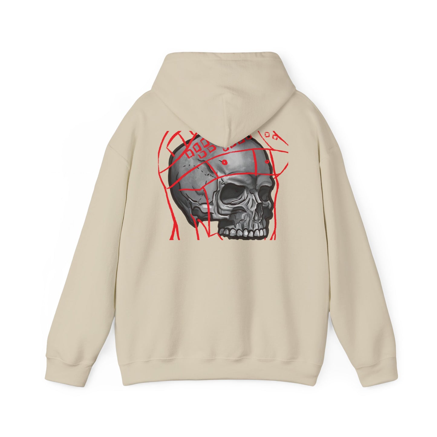 Skull Helmet Graphic Hoodie | Back Print Skull with Helmet and Red Lines